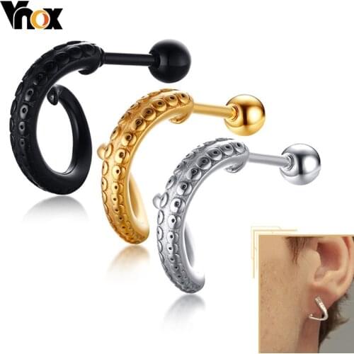 Vnox Punk Octopus Feet Stud Earrings for Men Vintage Oxidized Stainless Steel Ear Jewelry Rock Gothic Accessory