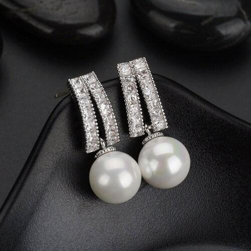 Luxury AAA Cubic Zircon Dangles Shell Pearl Earrings for Women Wedding Earrings Pendientes Mujer