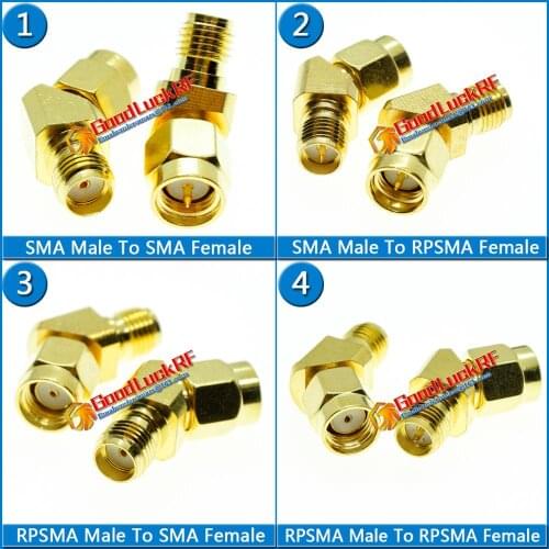 1X Pcs SMA To RP SMA Cable Connector Socket SMA Male To RP SMA Male Female 45 135 Degree Oblique Angle Gold Brass RF Adapters