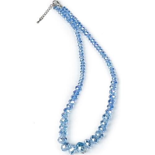 Light blue with snowflake stripe, Regular geometric beads simple and generous Glass Necklace