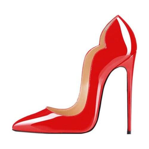 Moraima Snc Red Patent Leather High Heels Shoes Woman Pointed Toe Party Dress Shoes Super High 12cm Thin Heels Pumps