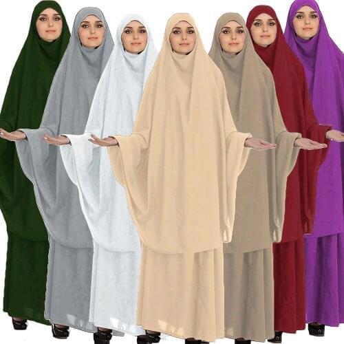 Turkey Muslim 2 Pieces Set Women Prayer Garment Ramadan Long Hijab Skirt Solid Jilbab Robes Islamic Abaya Maxi Dress Kaftan New