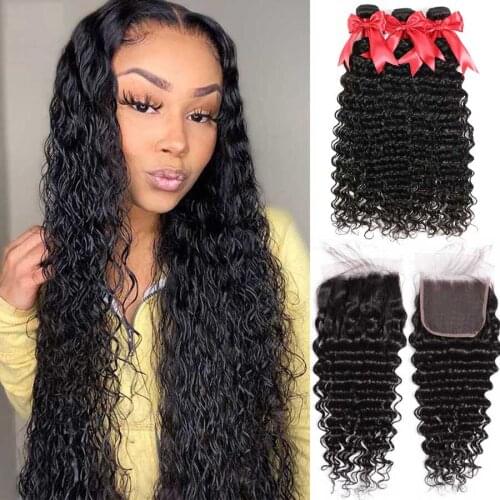 Deep Wave Bundles With Closure Brazilian Hair Weave Bundles Human Hair Bundles With Closure Alianna Remy Closure And Bundles
