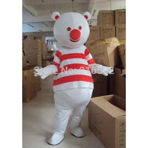 High quality SpotSound bear mascot snowman with red and white striped t-shirt for Halloween party costumes