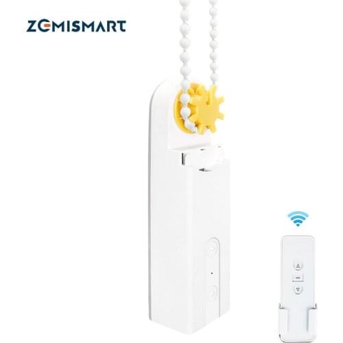 Zemismart RF Control Roller Shade Driver with Bean Cord Chain Roller Blinds Built-in Battery Remote Control Work with Broadlink