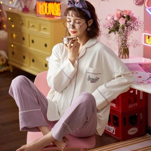 Plus Size 2020 Autumn Winter Long Sleeve Cotton Pajama Sets for Women Sleepwear Suit Pyjamas Homewear Pijama Mujer Home Clothes