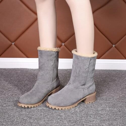 2020Womens Boots Ladies Winter Round Toe Shoes Flock Warm Slip-On Snow Boots Outdoor PU Leather Short Bootie 35-40