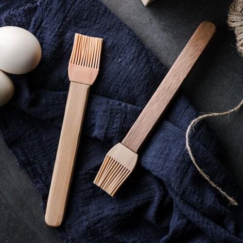 1Pc Wooden BBQ Basting Brush Baking Bread Pastry Oil Saucer Honey Cream Silicone Brushes Barbecue Kitchen Picnic Tools Bakeware