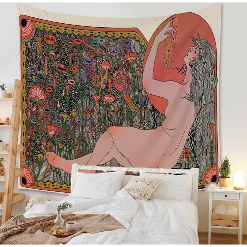 Cilected Retro Skull Woman Print Tapestry Wall Hanging Nordic Ins Home Decoration Background Cloth Painting Beach Towel 1PC