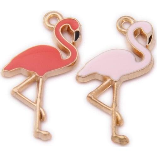 10pcs Enamel Cute Charms Pendant for Jewelry Making Supplies Flamingo Alloy Metal Drop Oil Findings for Necklace Bracelet