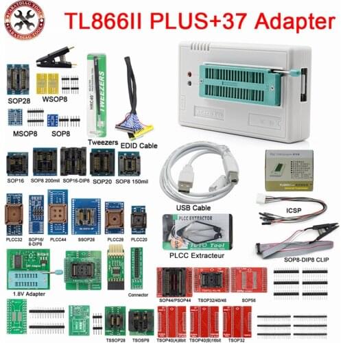 100% Original Newest TL866II Plus Universal Minipro Programmer+37 Full Adapters+Test Clip TL866 PIC Bios High speed Programmer