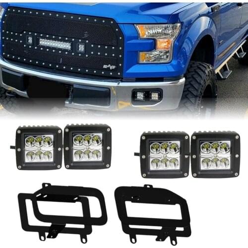 4pcs 18W LED Work Light Pods With Hidden Bumper Dual Fog lights Mounting Bracket For Ford F150 2015-2017