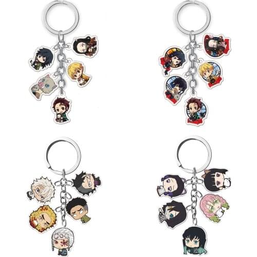 Anime Demon Slayer Rengoku Kyoujurou Tanjirou Nezuko Zenitsu Inosuke Shinobu Acrylic figure group set keychain pendants