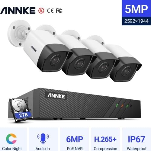 ANNKE 5MP H.265+ Super HD PoE Network Video Security System 4pcs Waterproof Outdoor POE IP Cameras Plug & Play PoE Camera Kit