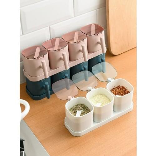 Household seasoning jar combination set kitchen supplies salt MSG storage box with lid condiment box seasoning jar multi grid