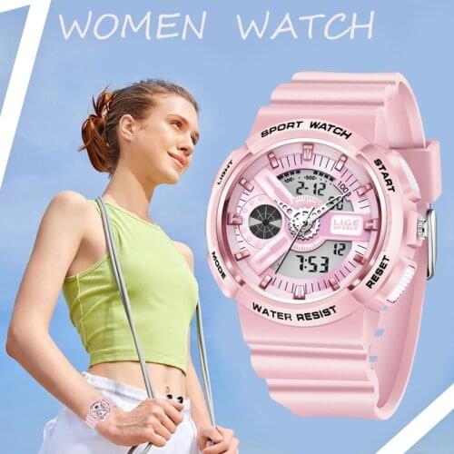LIGE Top Brand Pink Womens Watches 50M Waterproof Sports Wristwatch Ladies Quartz Watch Swimming Reloj Mujer Relogio Feminino