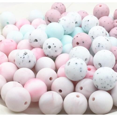 Chenkai 100pcs 12mm 15mm BPA Free DIY Silicone Teether Pendant Beads Baby Pacifier Dummy Sensory Toy Accessories cute mix color