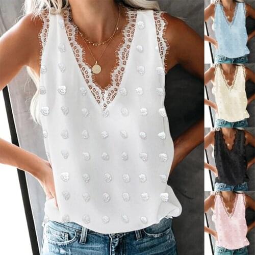 European American summer solid color casual lace I-shaped vest womens Amazon loose V-neck embroidery Pullover sleeveless top