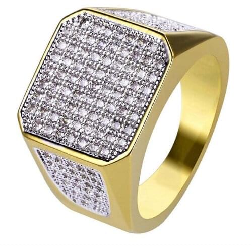Good Quality New Fashion Gold Color Plated Micro Pave Cubic Zircon Round Ring Full Iced Out Bling Hip Hop Rock Jewelry For Male