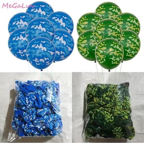 100pcs 12inch Camouflage Latex Ballon Military Theme Fighter Tank Police Toy Ball Blue Green Printed Balloon Wedding Party Decor