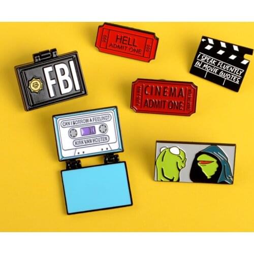 Kirk FBI Homer, Fold Enamel Pin Movie Record Ticket Brooches Frog Kermit Lapel Pin Badges Cartoon Shirt Jewelry Gift Wholesale