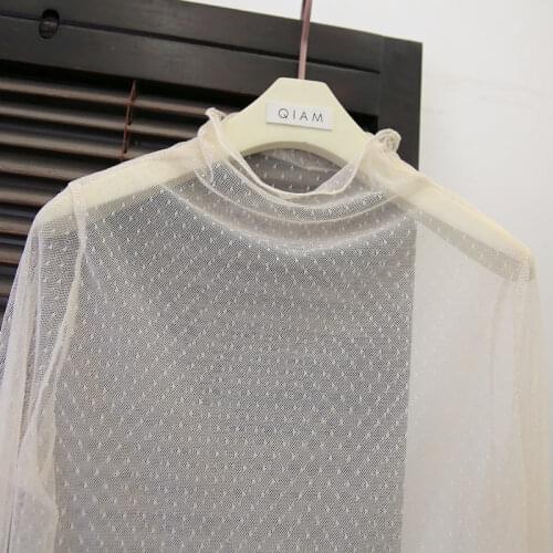 Lace Bottoming Shirt Womens Long-sleeved 2021 New Autumn And Winter Small Water Jade Dot Skin-friendly Lace Mesh Blouse