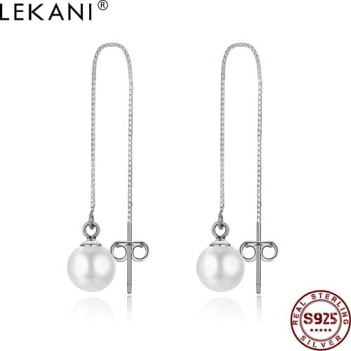 LEKANI Long Tassel 925 Sterling Silver Drop Earrings For Women Trendy Shell Pearl Earrings Elegant Female Jewelry Ear Drops