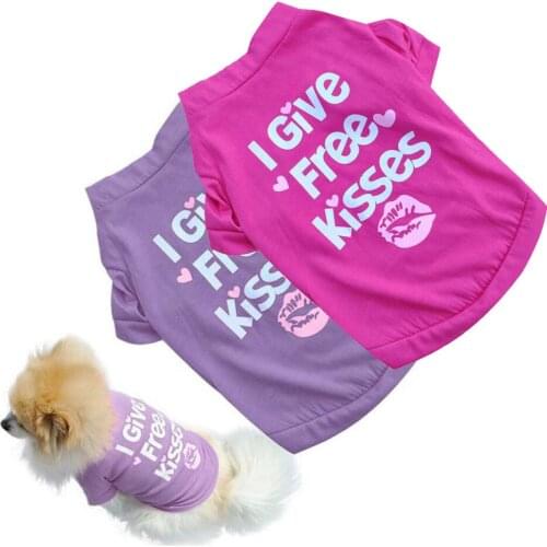 Summer Pet Dog T-shirt Sweetheart Puppy Clothes Print Letters I Give Free Kisses T-Shirt Short Sleeve Shirt for Teddy Corgi