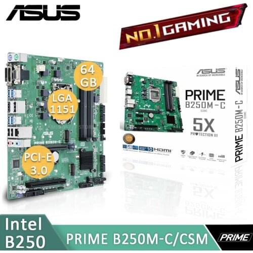 LGA 1151 Asus PRIME B250M-C/CSM Motherboard Support Core i7 i5 i3 DDR4 64GB M.2 SSD VGA DVI HIFI Intel B250 Office Placa-Mãe New