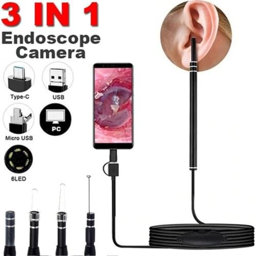 Medical In Ear Cleaning Endoscope Spoon Mini Camera Ear Picker Ear Wax Removal Visual Ear Mouth Nose Otoscope Support Android PC