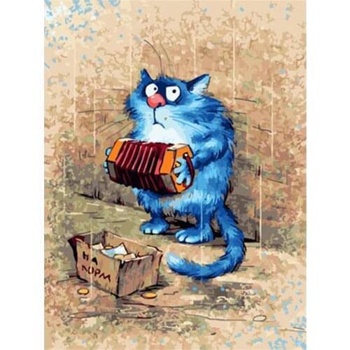 Cartoon Blue White Cat Printed Canvas 11CT Cross-Stitch DIY Embroidery Patterns DMC Threads Handmade Painting Promotions
