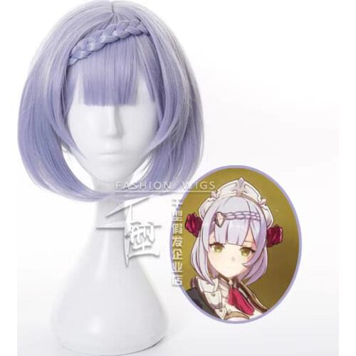 Genshin Impact Noelle Cosplay 35cm Braid Wig Short Silver Purple Wig Cosplay Anime Wigs Heat Resistant Synthetic Wigs Halloween