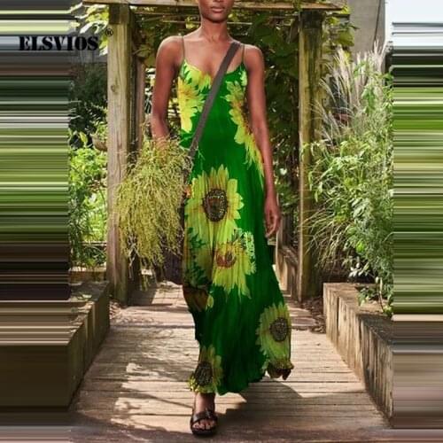 Summer Women Sexy Sleeveless Off-shoulder Loose Sling Dress Casual Printed Green Series Elegant Slim Bohemia Beach Party Dresses