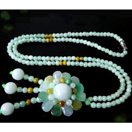 Collar de girasol Esmeralda Natural colgante de Jade Cadena de suéter de abalorios joyería de moda tallada a mano hombre mujer a