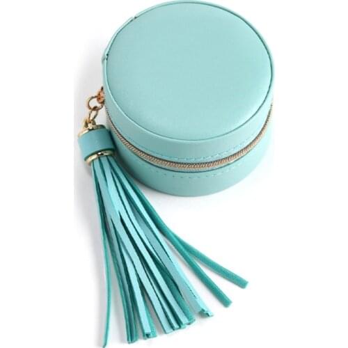 Portable Jewelry Box Storage Organizer PU Leather Round Jewellery Zipper Case