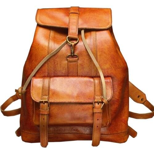 Top Genuine Leather Men Women Backpacks Fashion Large Capacity Schoolbag For Teenagers Real Leather 14 inch Laptop Backpack Bag