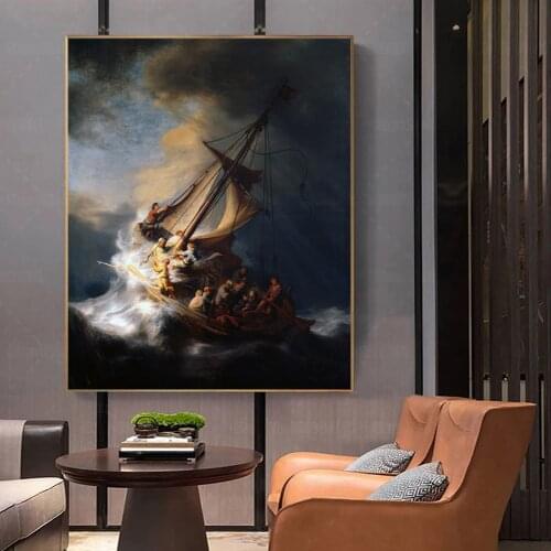 The Storm on The Sea of Galilee Canvas Painting Dutch Golden Age Famous Art By Rembrandt Van Rijn Home Wall Decoration