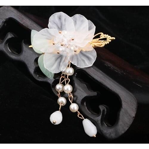 White Crystal Green Leaf Hair Clips Ancient Style Hanfu Accessories Small Hairpin Girl Children Bride Wedding Headdress