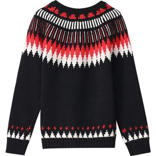 Women Sweater 2021 Winter Fall Retro Argyle Pullover Long Sleeve Knitted Jacquard Top Pull Femme Bushness Casual Streetwear Tops
