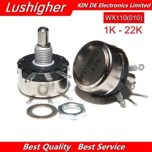 2pcs WX110 (010) 6mm 1k 2.2k 3.3k 4.7K 5.6k 6.8k 10k 22k Ohm Round Metal Shaft Single Turn Wire Resistor Wound Potentiometer