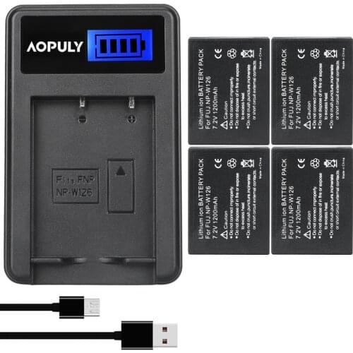 4Pcs 1200mAh NP-W126 NP W126 NPW126 Batteries + LCD USB Charger for Fujifilm Fuji X-Pro1 XPro1 X-T1 XT1, HS30EXR HS33EXR X PRO1
