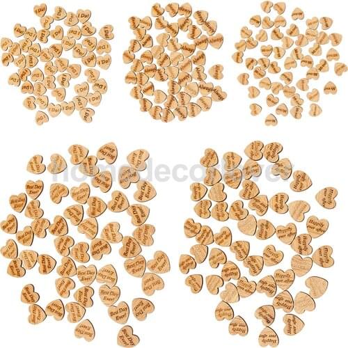 50Pcs Wooden Heart Chips Love Quoted Wedding Decor Embellishments Crafts Supply