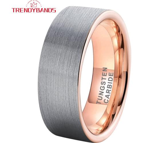 Men Women Wedding Band Rose Gold Tungsten Jewelry Ring Brushed Finish 8MM Comfort Fit
