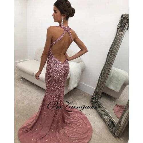 BAZIIINGAAA Luxury Woman Cocktail Dress Beaded Sequins Long Elegant Night Cocktail Party Formal Dresses for Wedding Plus Size