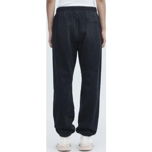 High Waist Drawstring Womens Fashion New Hole Ripped Wash Denim Pants Hole Ripped Ankle Length Loose Casual Female Cross Pants