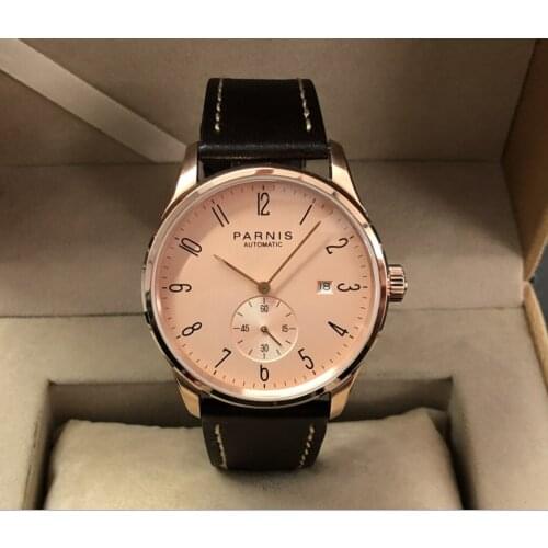 40mm PARNIS Rose gold dial Automatic Self-Wind Mechanical movement mens watch Auto Date Rose gold case zdgd119