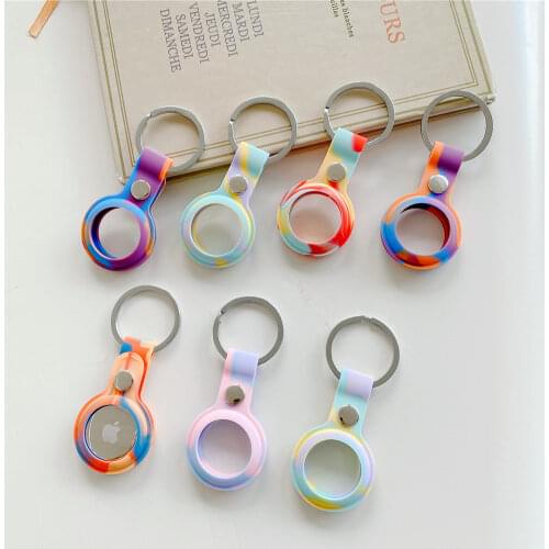 For Apple Airtag Case Rainbow Liquid Silicone Protective Sleeve Keychain For Apple Locator Tracker Anti-lost Device Air tag Case