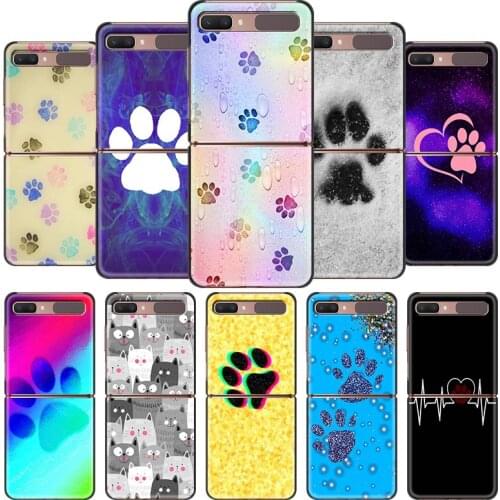 Black Hard Phone Case For Samsung Galaxy Z Flip Cover For ZFlip 5G Luxury Back Capa Thin Fundas Bag Cat Dog Paw Animal