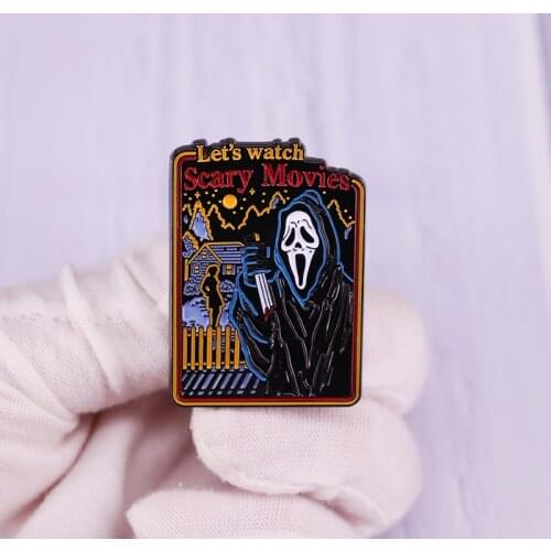 Lets Watch Scary Movies Enamel Pin Scream Ghost Face Brooch Horror Film Badge Halloween Jewelry