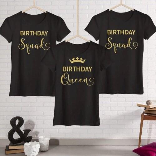 Birthday Queen Squad Party Shirts Women Cotton O Neck T Shirt Fashion Gold Letter Graphic T-shirt Casual Short Sleeve Top Tees